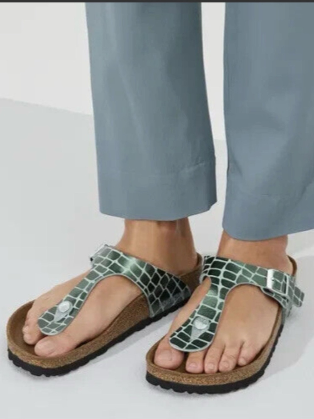 Birkenstock Gizeh Gator GlamThong Sandals, Size 38/7, Color Light Blue/Teal